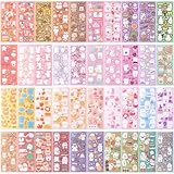 HINZIC 40 Sheets Kawaii Korean Deco Stickers Self Adhesive Bear Bunny Kpop Stickers for Photocards Decorative Christmas Card Making Scrapbook Aesthetic Craft Valentines Gift Teen