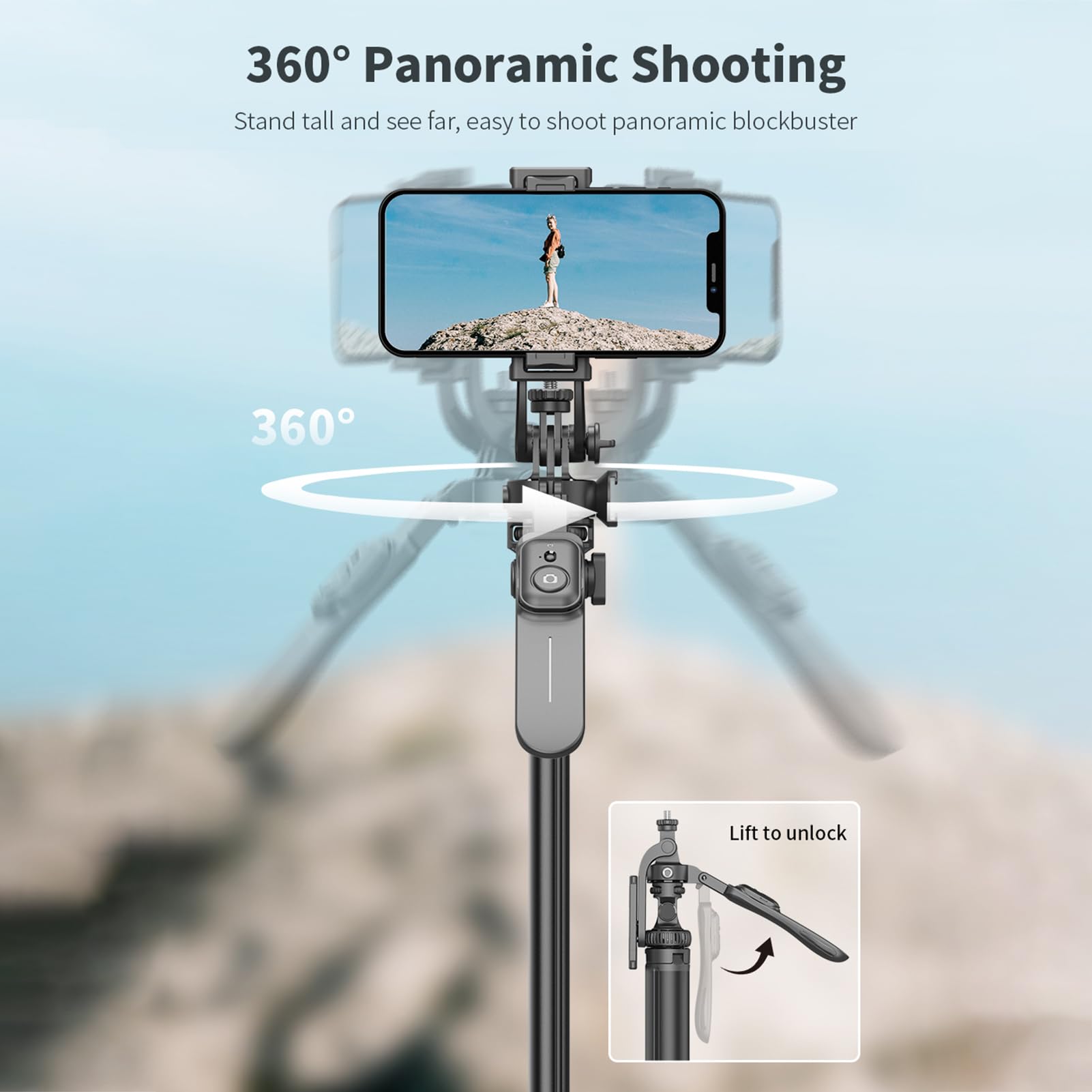 Treppiede da tavolo stabile HUIOP Stabilizzatore cardanico portatile per selfie stick multifunzione da 91,7 pollici con asta telescopica in lega di alluminio Testa a sfera ruotabile a con impugnatura