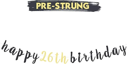LINGTEER Happy 26th Birthday Party Decorations,26th Birthday Glitter Garland Banner - Cheers to 26 Years Old Bday Party Backdrop Decoration Sign.