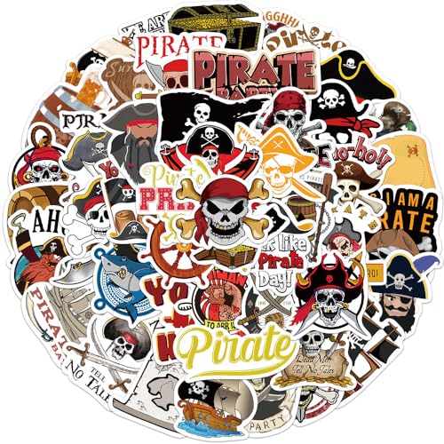 Image of 50 Pcs Pirate Stickers for Adult, Skull and Crossbones Stickers,Party Favors Decorations,Pirates Favors, Laptop,Skateboard,Luggage,Phone,Journal,Water Bottle,DIY Projects Decorate(Pirate TZ)