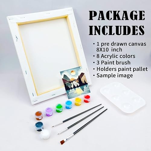 Miniatura 5 de VOCHIC Kit de pintura en lienzo predibujado para pintar para adultos y niños, kits de fiesta, pintura y sorbo, suministros de fiesta, paisaje de 8 x