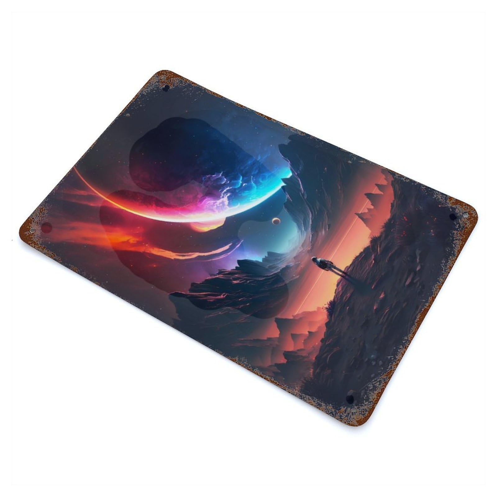 Rust Effect Cosmos Astronaut Space Rusty Metal Tin Sign 11.8"x7.9", Old School Wall Decor for Cafe, Home Bar And Lounge Decor