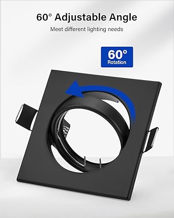 Leselux GU10 Inbouwspots, vierkant, Inbouwframes in Mat Zwart incl. GU10 Fitting Voor LED of Halogeen Lampen, 60° Draaibaar Plafondspot Montageframe, Boorgat Ø68mm-80mm, 10 stuks photo 3