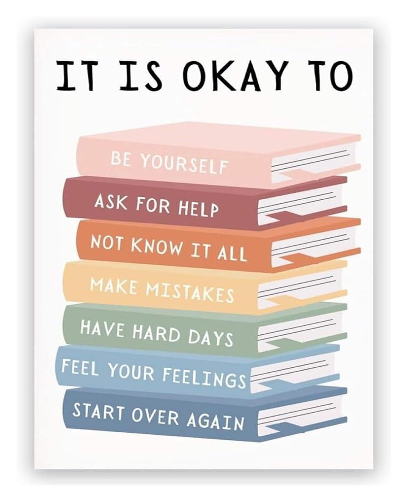 MDBJTCYZN Inspirational Poster for Classroom - It’s Okay to Not be Okay Wall-Art, Motivational Decor(Framed,12x18inch(30x45cm))