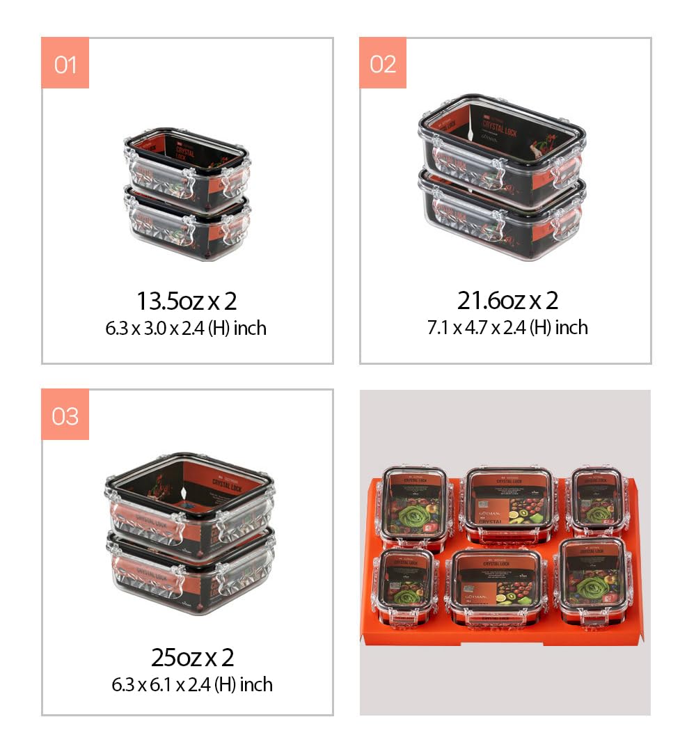 Crystal Lock Luftdichte Frischhaltedosen mit Deckel, Geschenkset, Neo M, BPA-frei, mikrowellen-, gefrier- und spülmaschinenfest, auslaufsicher, Küchen-, Kühlschrank-Organizer, Obstboxen (Neo
