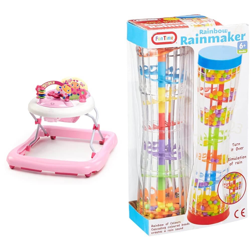 Bright Starts JuneBerry Walk-A-Bout Walker with Easy Fold Frame for Storage, Ages 6 Months + & Funtime 55914 Rainbow Rainmaker Toy,for 6 Months to 3 Years, 23cm