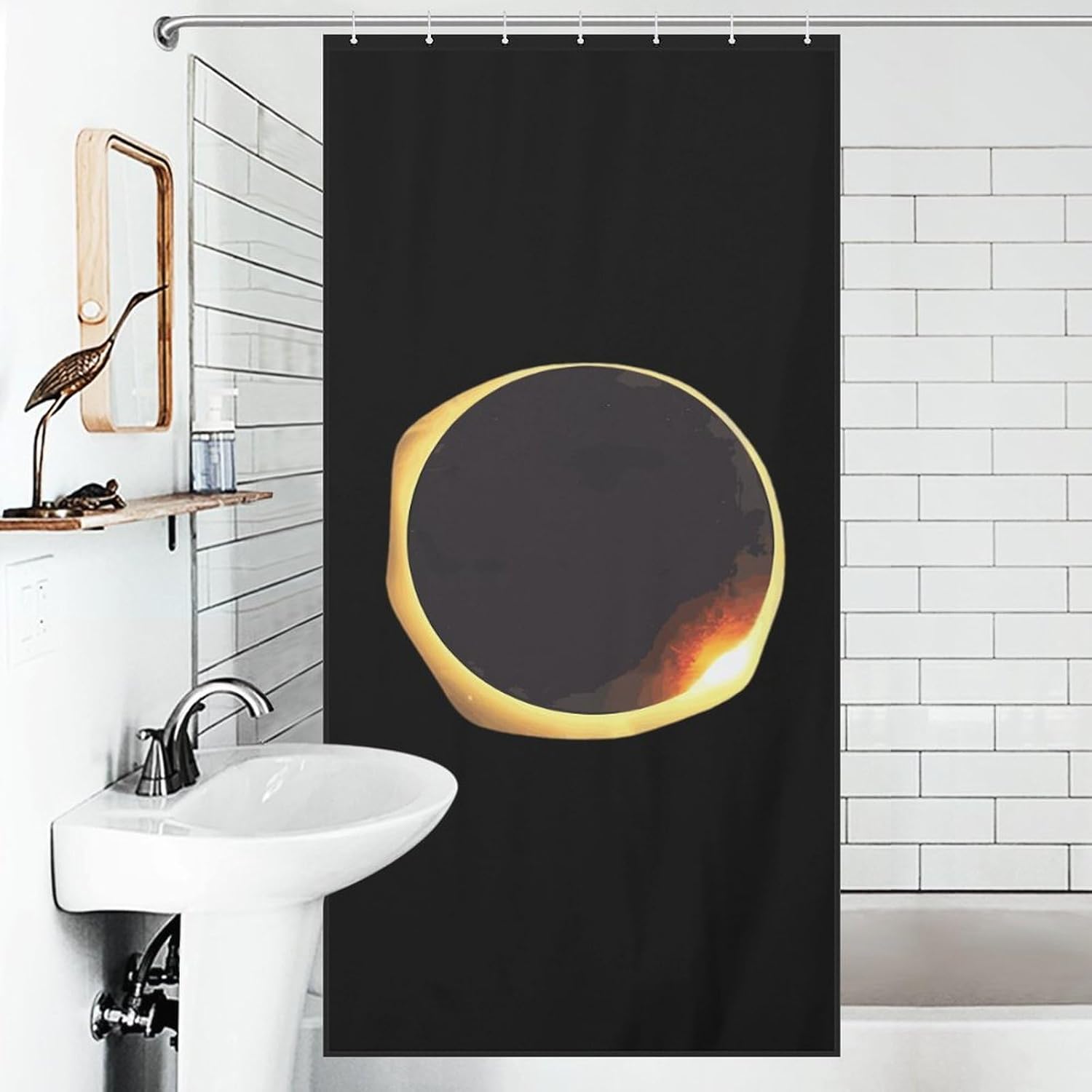 Total Solar Eclipse Funny Shower Curtains Washable Bath Curtain Liner with Hooks for Bathroom Bath Tubs 36x72Inch（92x183cm）