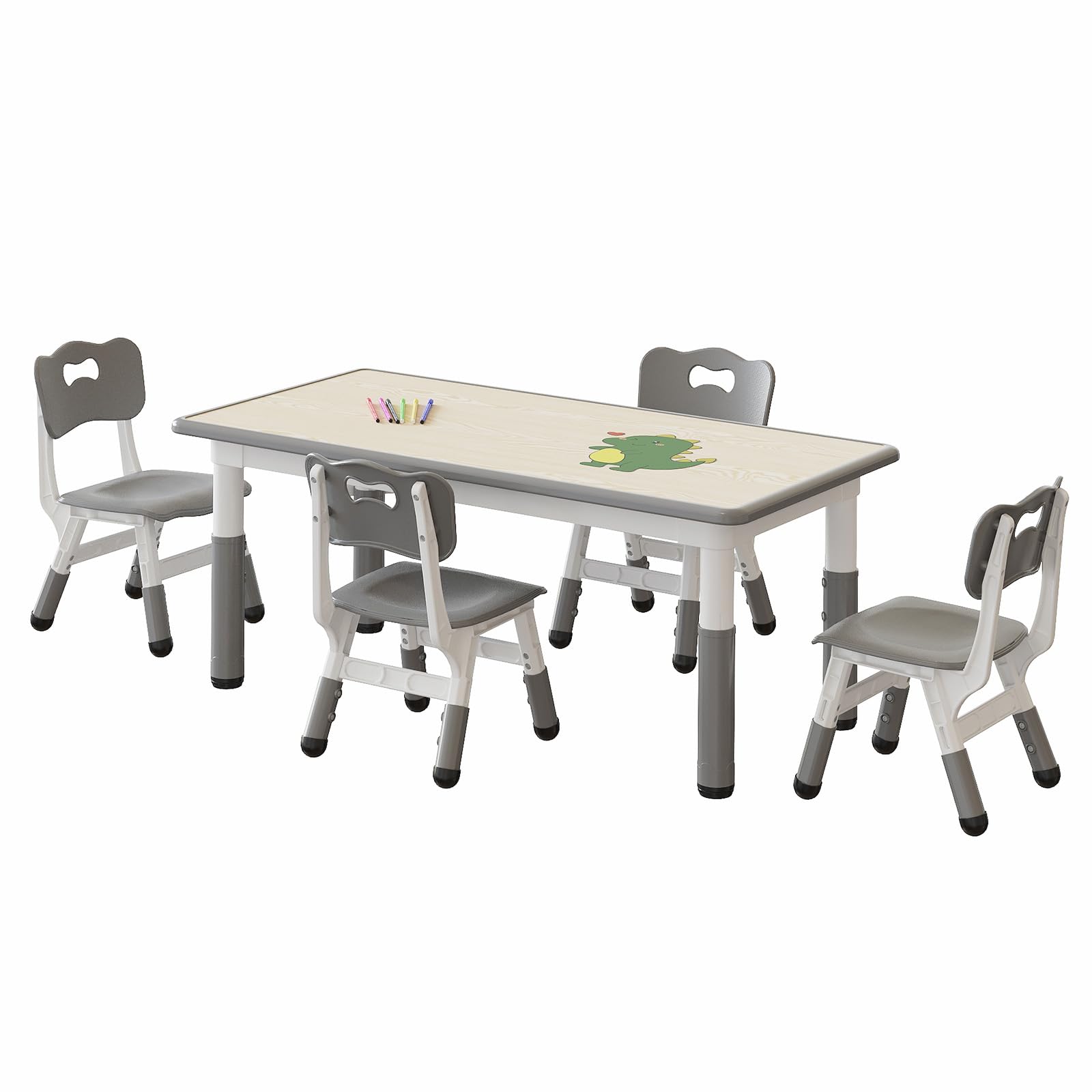 Kids Table and Chair Set, Height Adjustable Toddler Table and 4 Chairs Set for Ages 2-10, Graffiti Desktop, Non-Slip Legs, Arts &amp; Crafts Table, Children Activity Table for Daycare Classroom Home