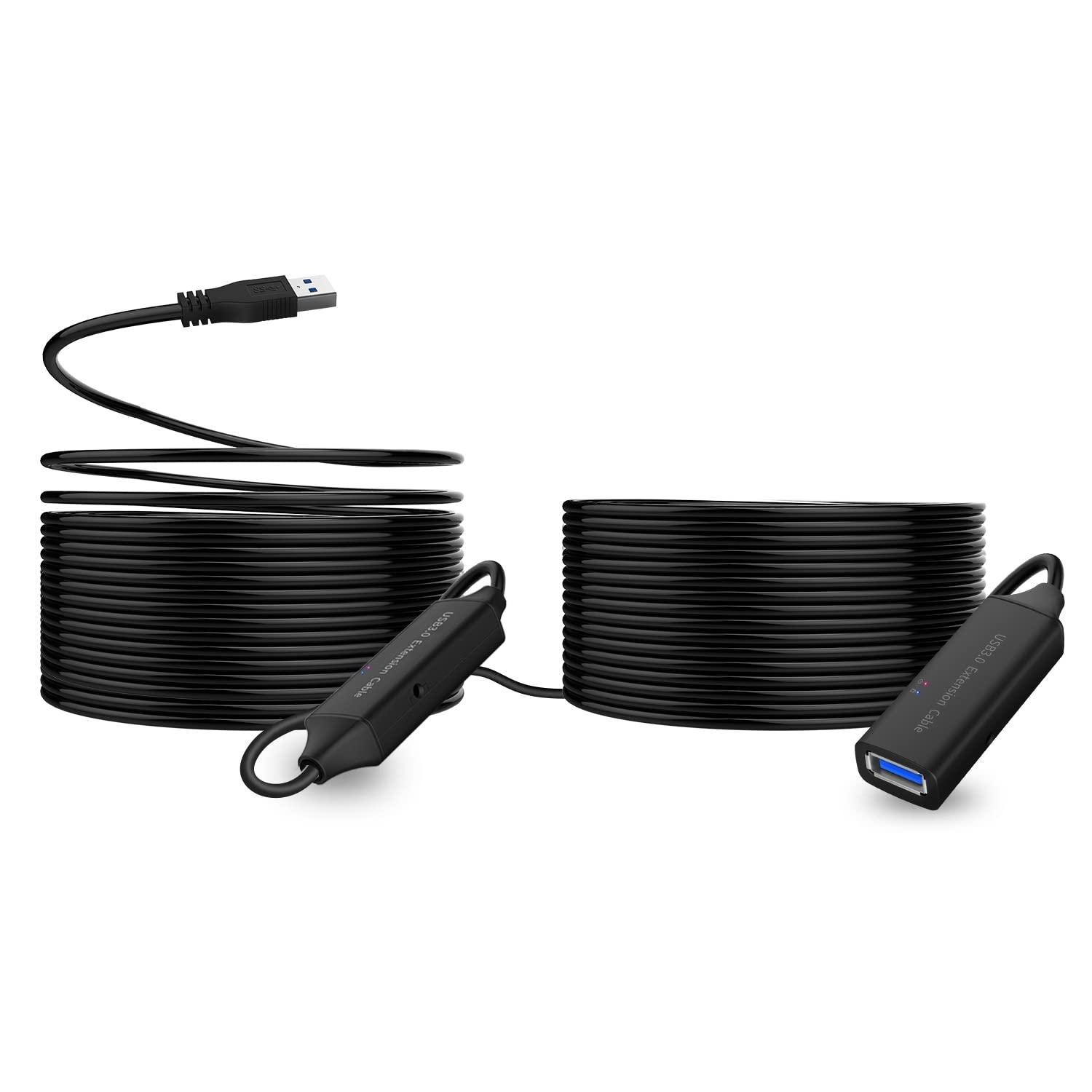 RSHTECH USB 3.0 Cable Extensión 15m con Amplificador de Señal y Fuente de Alimentación 5V - Macho A Hembra para Impresora, Escáner, Cámara y más | Cable de extensión USB 3.0 activo de 5 Gbps, con extensión, chipset, amplificador de señal, repetidor