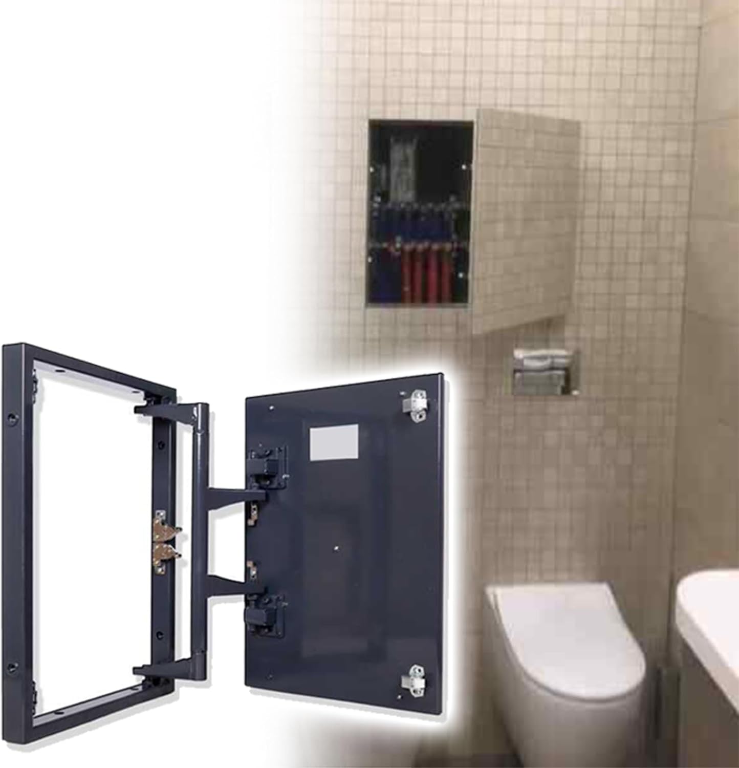 LZMZMQ Steel Outdoor Access Door with Push-Lock, Tile Hidden Inspection Door Vertical, Click Fit Service Shaft Door Panel for Wiring & Cables & Cords(300x600x45mm(11.8x23.6x1.8in))