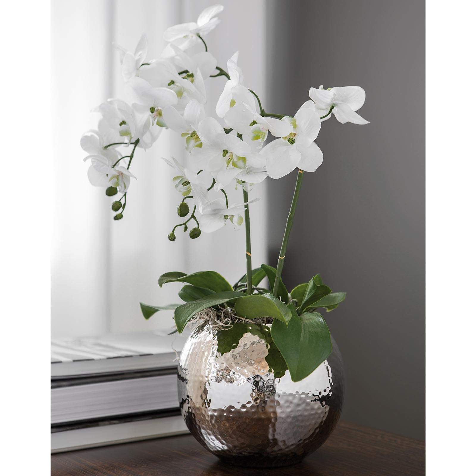 Fink runde Blumenvase Ø 20 cm silbern gehämmerte Kugel-Vase aus Eisen