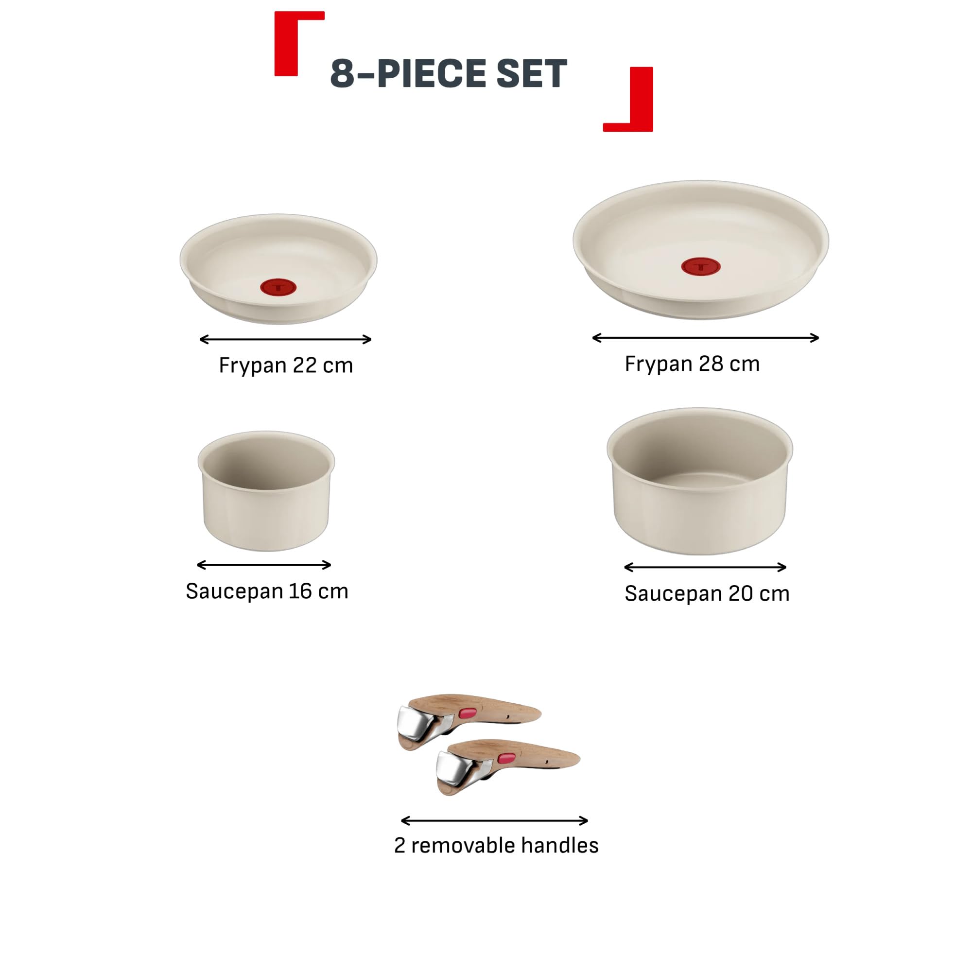 Tefal (Re) flect, Batterie de cuisine 8 pièces, Poêles et casseroles empilables, Poignée amovible, Céramique antiadhésive, L3699302