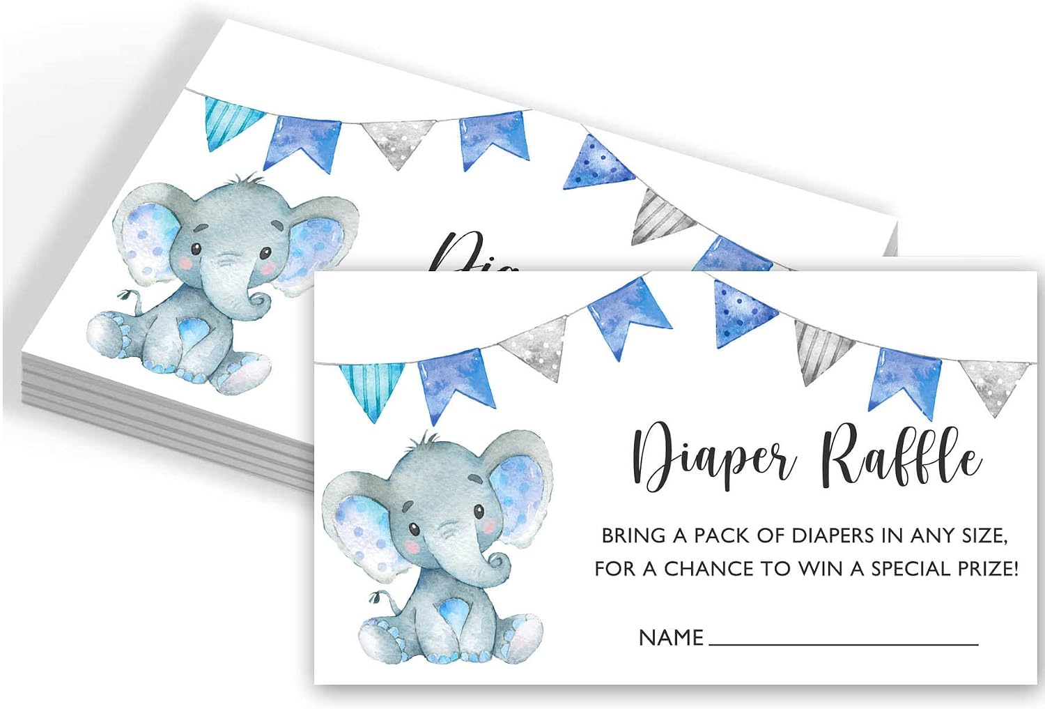 Yuzioey Boy Elephant Diaper Raffle Tickets and Sign, Elephant Baby Shower Game Cards, 50 Tickets and Matching Standing Sign, Diaper Raffle Tickets for Blue Elephant Baby Shower Invitations
