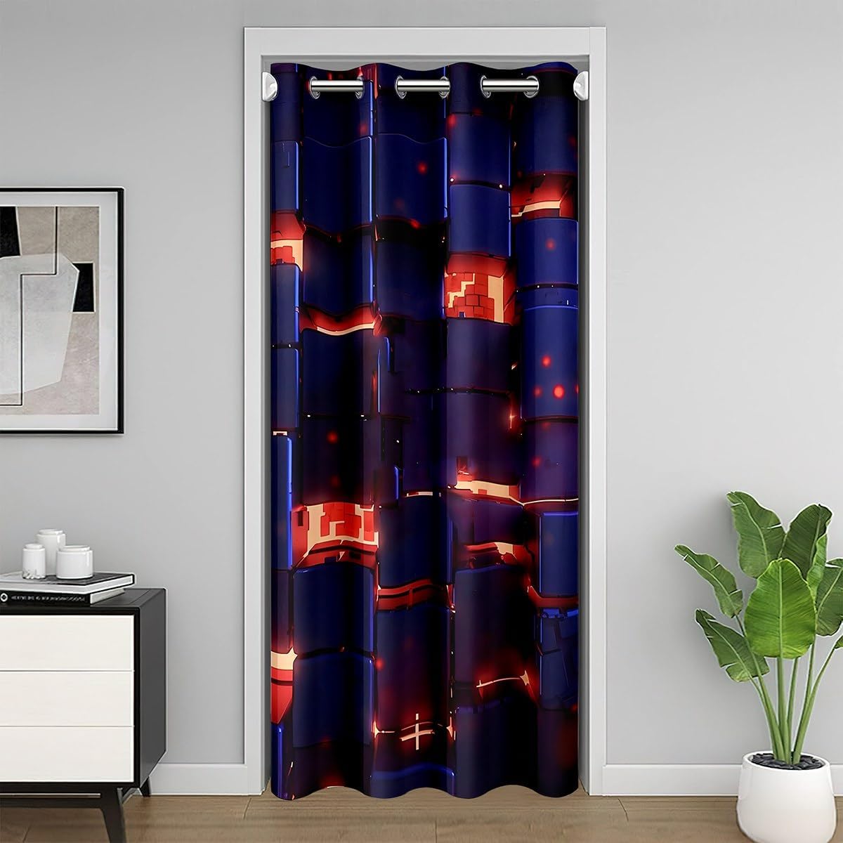 Feelyou Square Ombre Doorway Curtain Privacy 1 Panel, 59"x80" 3D Rendering Abstract Art 30%-50% Blackout Insulated Thermal Curtain Modern Fashion Door Cover Curtain Stripes Window Treatments