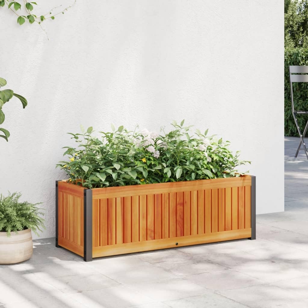 vidaXL Jardinière 80x30x27,5 cm Bois Massif d'acacia et Acier, jardinière d'extérieur, bac à Fleurs, bac à Pommes de Terre, jardinière de terrasse