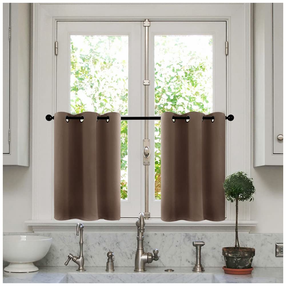 YOUCAI Kitchen Curtains Short Curtains for Small Window, Blackout Curtains for Bedroom Thermal Insulated Solid Eyelet Curtains for Living Room Coffee 63x60cm(1 Panel)
