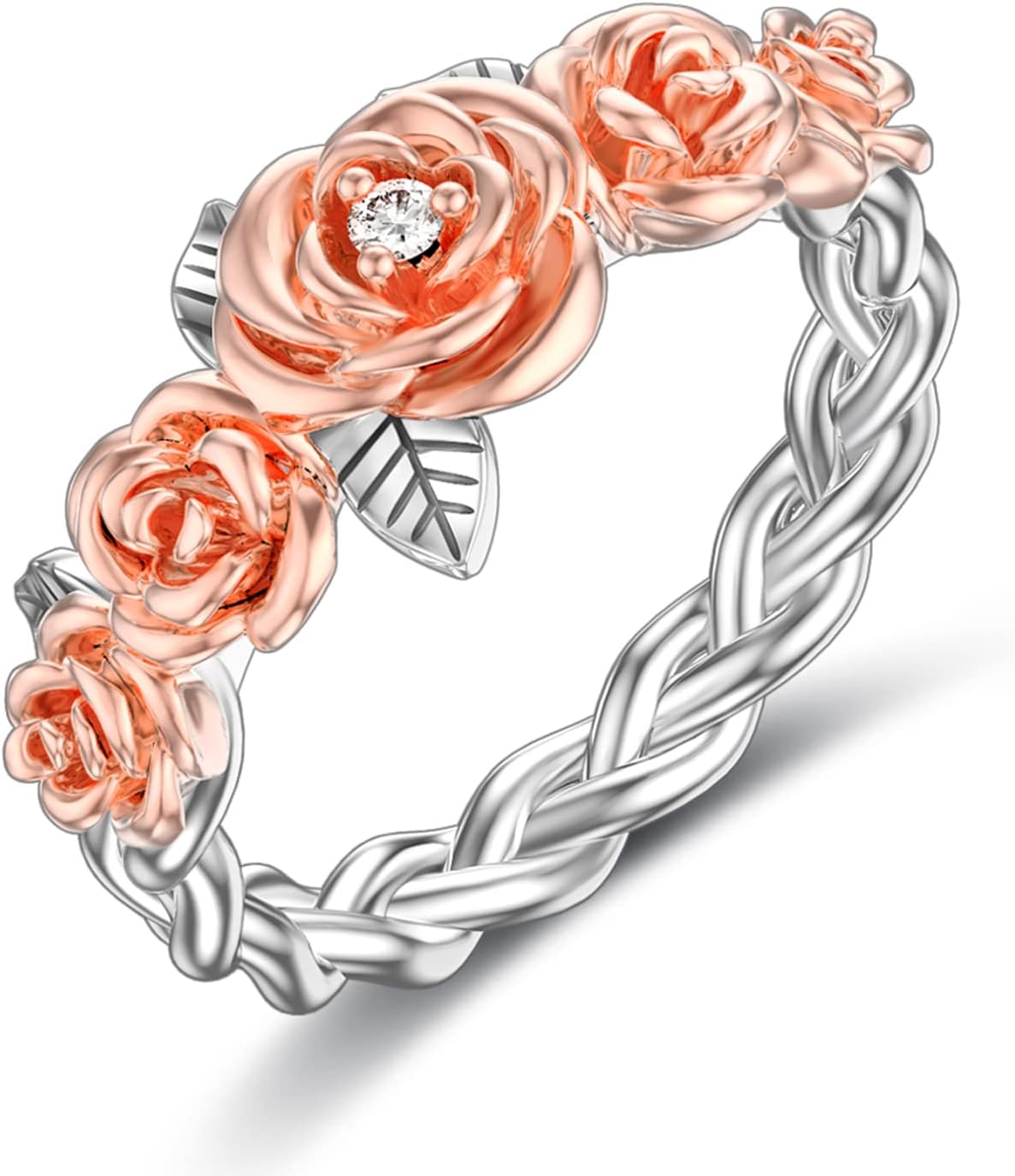 Rose Flower Ring 925 Sterling Sliver Weave Ring Jewelry Present for Women