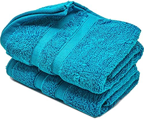 Hand Towels 600gsm ZERO TWIST Cotton Highly Absorbent & Quick Dry Luxury Hotel Quality Luxe Collection Fade Resistant 50x80cm (Teal Blue, Pack Of 2)