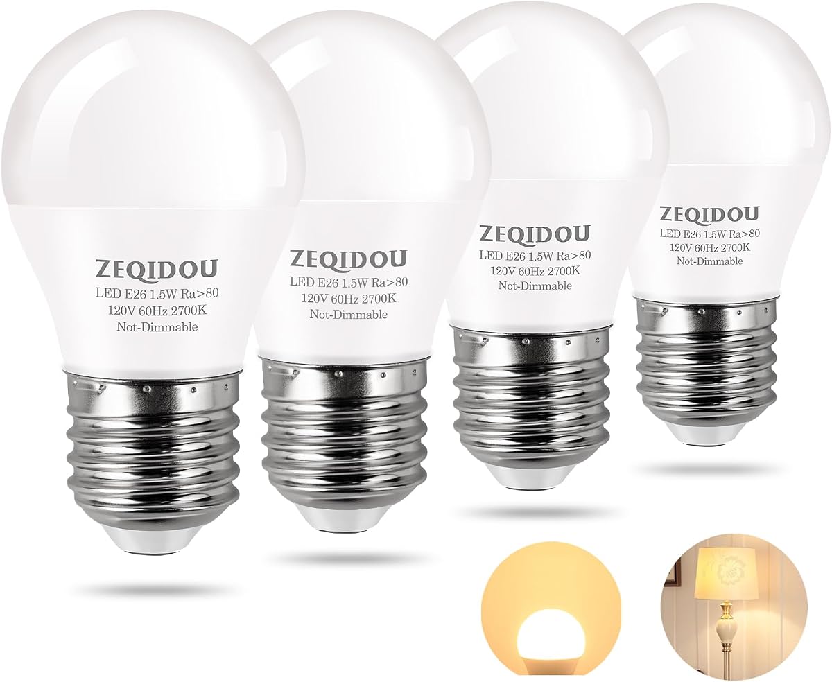 Low Watt LED Light Bulbs 1.5W Equivalent 15W 20W Light Bulb, A15 LED 15 Watt Light Bulbs Soft White 2700K Low wattage 120v E26 Standard Base Small Light Bulb(4 Pack)