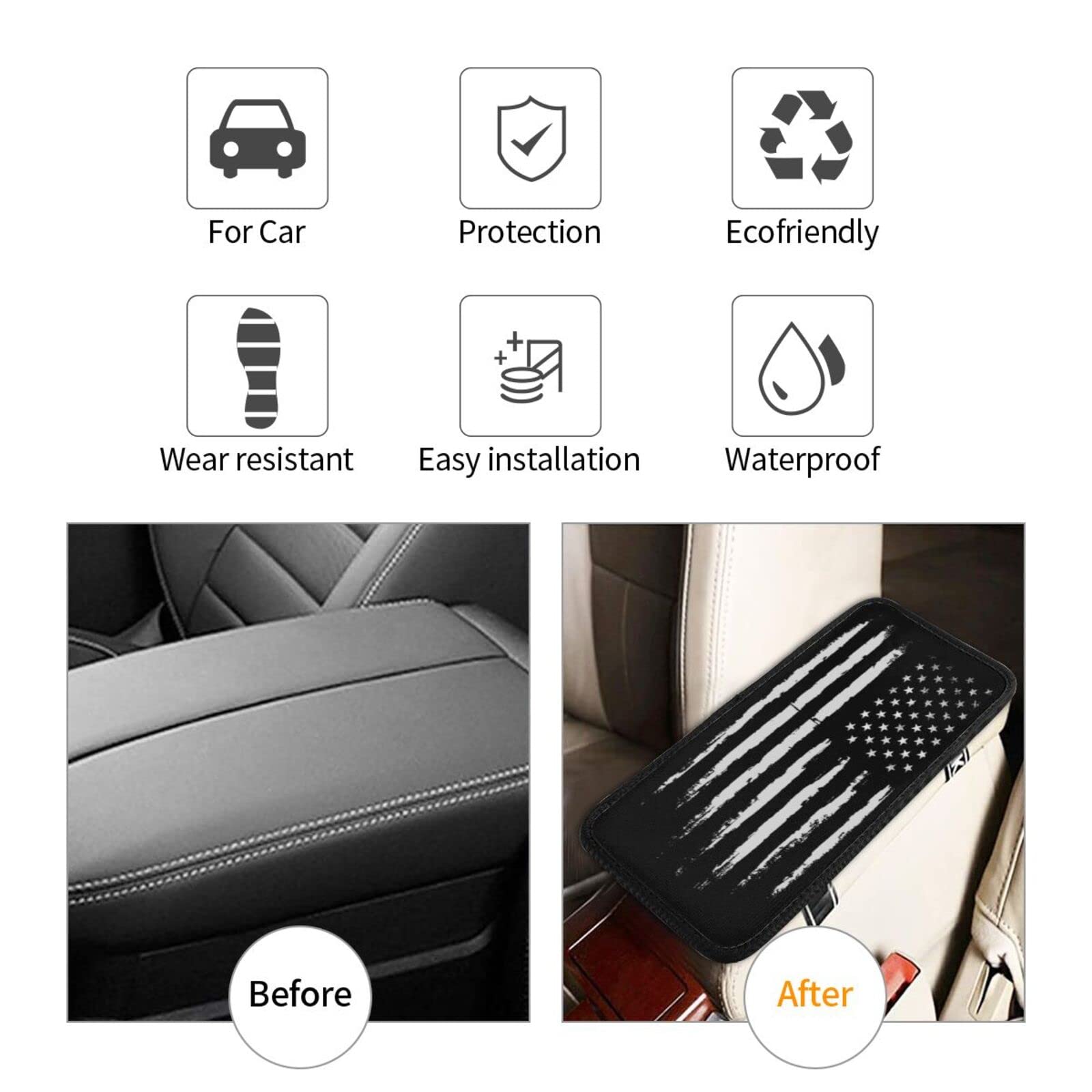 Bulopur Flannel Car Armrest Cover - Black Flag Design, 12.01x7.28 Inches, Universal Fit