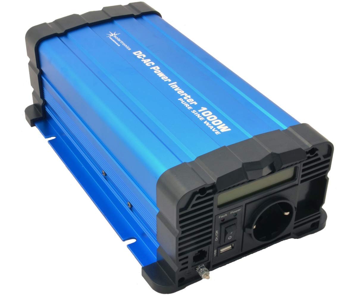 SOLARTRONICS Spannungswandler FS1000D 12V 1000 Watt mit Display - Wechselrichter 12v auf 230v - Reiner Sinus - LiFePO4/Lithium, Blei-, Gel oder AGM-Batterie kompatibel - USB - mit Fernbedienung