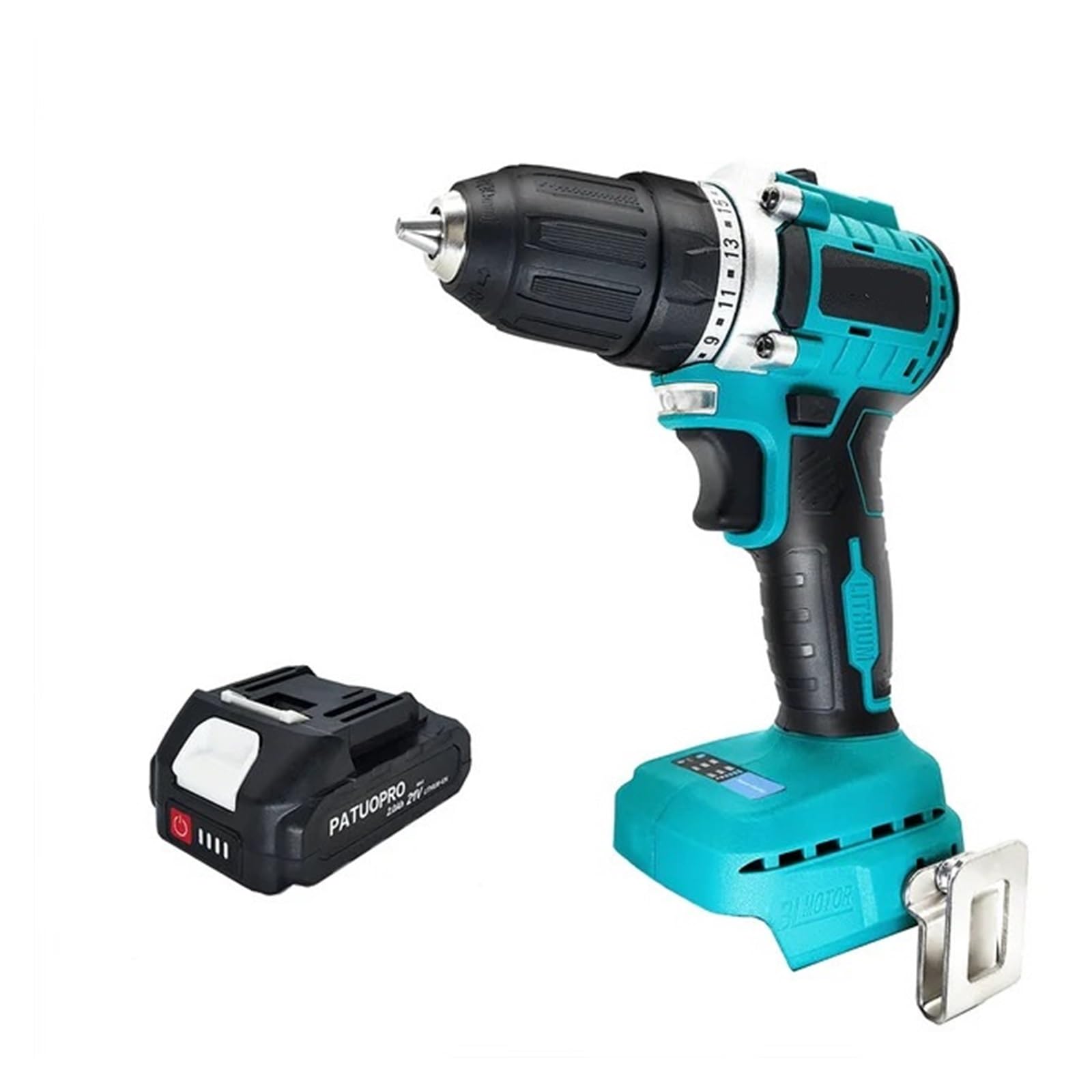 Bezprzewodowa Wiertarka Bezszczotkowa 10 Mm Elektryczna Wiertarka Ręczna Wkrętak 2 Prędkości 23 Ustawienie Momentu Obrotowego Wydajna Praca(1PC 2Ah Battery)