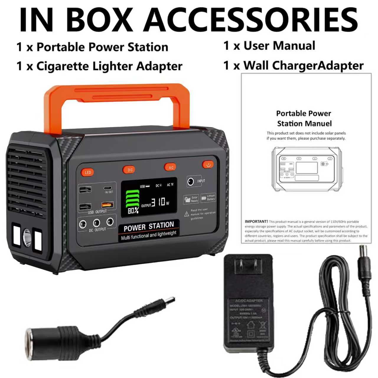 Stazione di alimentazione portatile da 300 W, batteria al litio da 270 W, generatore solare con 2 uscite CA, USB-C PD da 45 W, batteria a ricarica rapida per uso domestico, campeggio