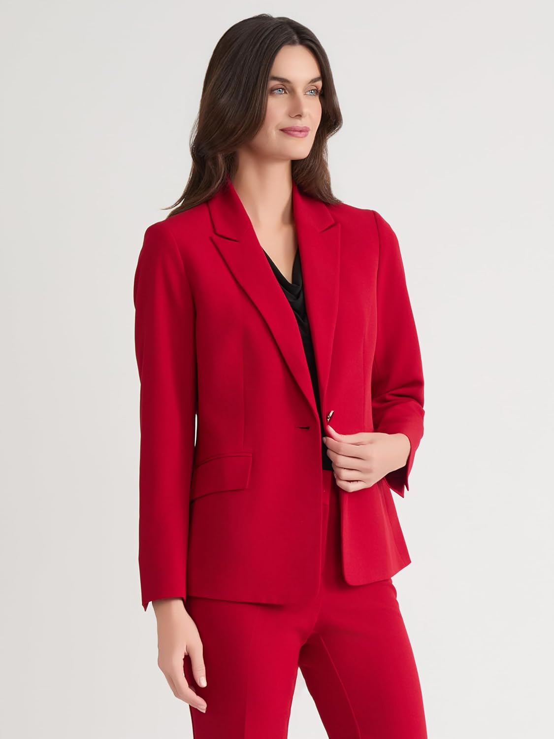 Kasper Womens Stretch Crepe One Button Blazer - Image 3