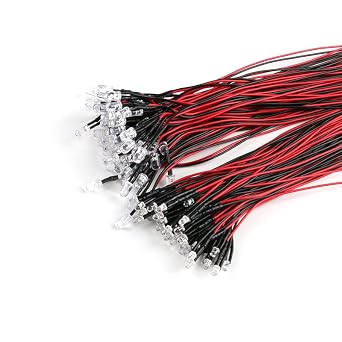 3mm LED Diode 12 Volt LED Lights with 20cm Wire for Signal Indication, Toy Cars, Mini LED Lights 5-12V,100000 Hours Lifespan Warm White Flash 50PCS