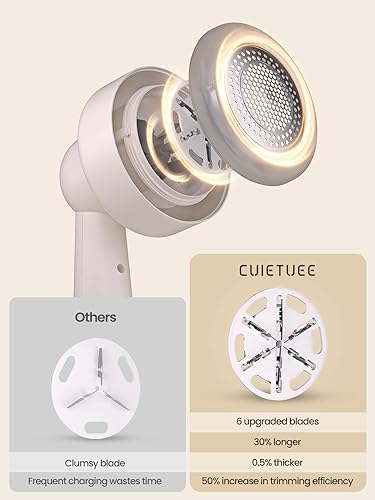 Miniatura 5 de CuieTuee Afeitadora eléctrica recargable para quitar pelusas con pantalla digital LED, 3 engranajes ajustables, 6 cuchillas para ropa, suéter, sofá,