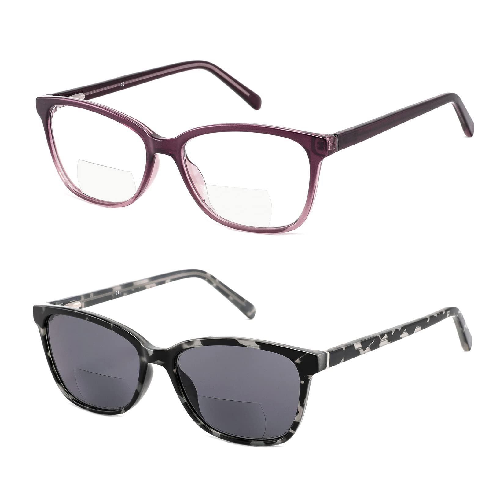 Kafirlo Bifocal Reading Glasses Women Blue Light Computer Readers Clear Top Cat Eye Frame Stylish Fashion Ladies Eyeglass, Grey & Purple