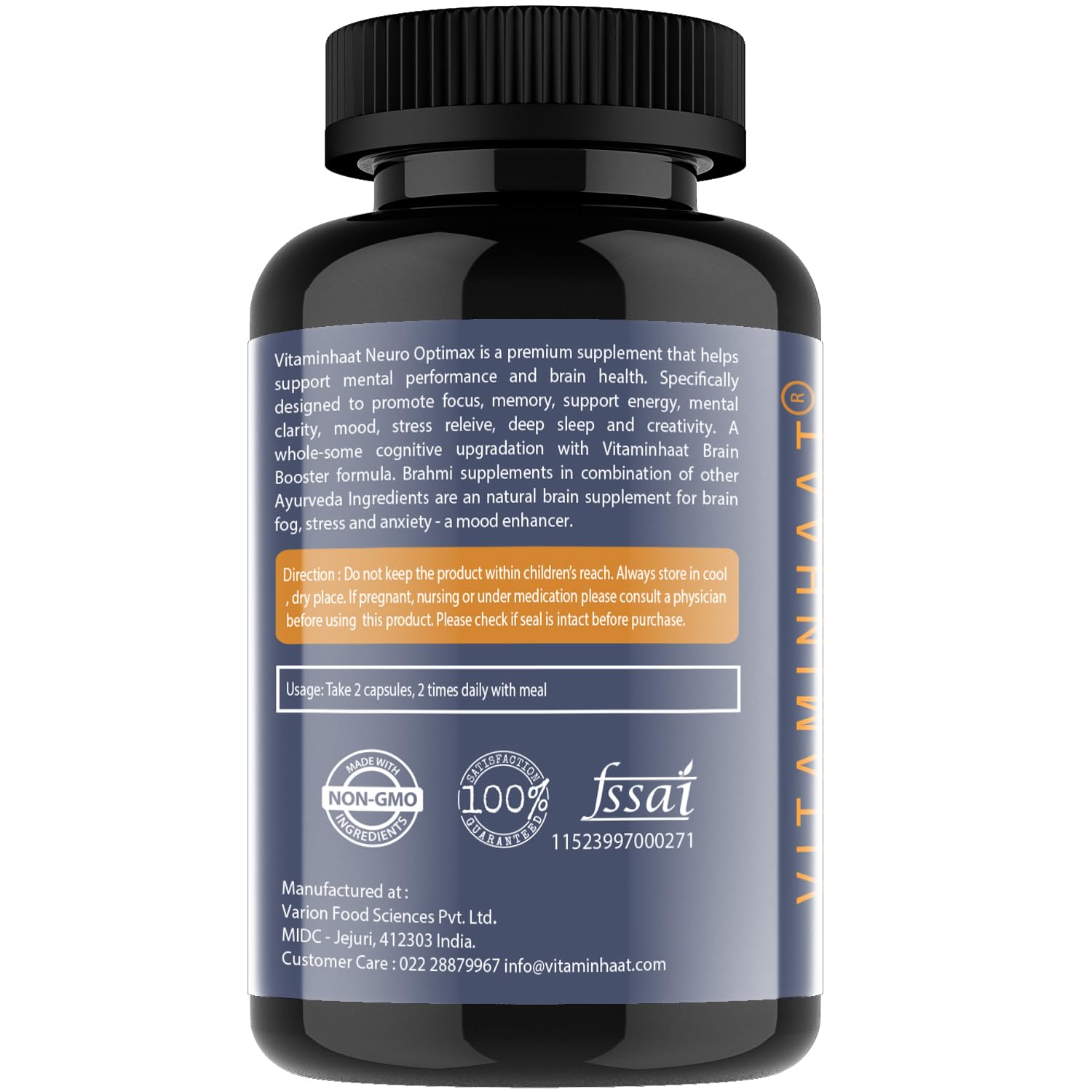 Vitaminhaat Neuro Optimax | Brahmi Bacopa 50%, Ashwagandha, Shankhpushpi & Clitoria Ternatea | Boosts Memory, Focus & Concentration | Support Brain Fog, Anxiety & Depression | 640 Mg | 90 Caps — Amazon image 8
