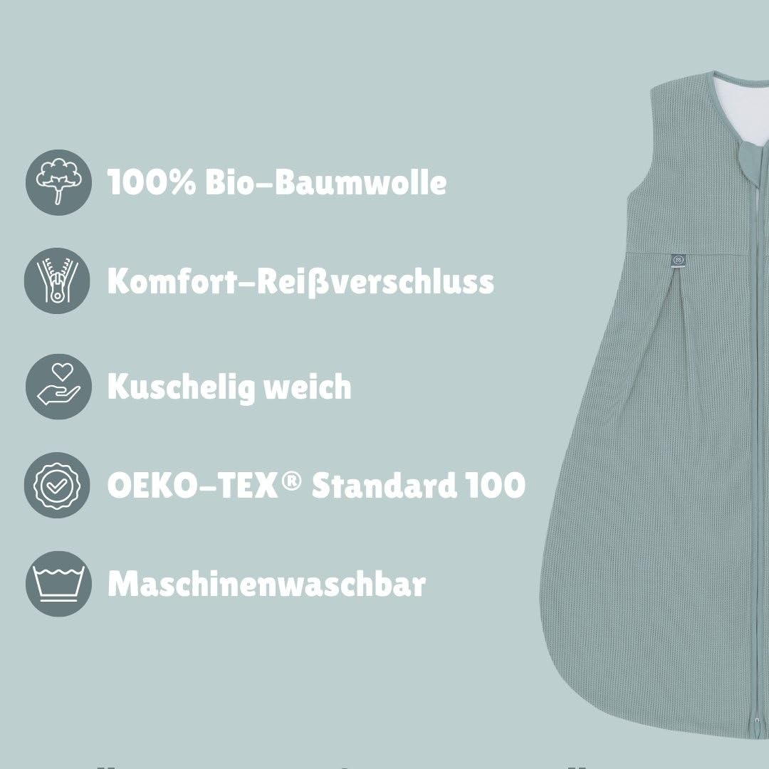 emma & noah Baby Schlafsack 1.0 TOG, Ganzjahres Schlafsack für den Frühling, Sommer und Herbst, 100% Bio-Baumwolle, OEKO-TEX Zertifiziert, Strampelsack für Neugeborene (Essential Beige, 60 cm)