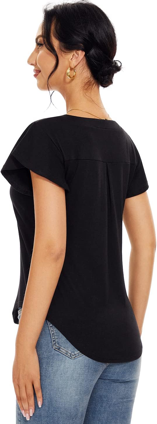 Star Vibe 3 Pack Women's V-Neck T-Shirts Short Sleeve Summer Tops Casual Ruffle Sleeve Tee Shirt Slim Fit Blouses