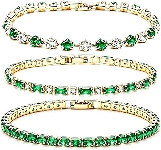 3Pcs Women Stackable 14K Gold Plated Tennis Bracelet with Colorful CZ