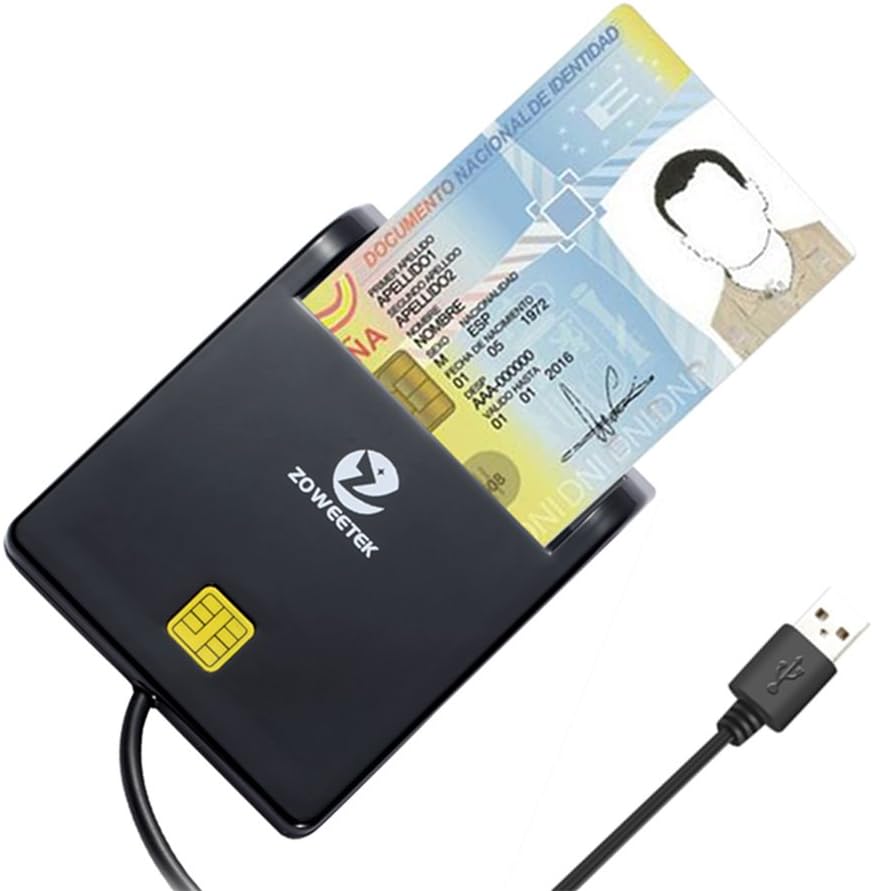 Zoweetek ID Card Reader USB Smart Card Reader for Portuguese, Spainish, Belgian, German and more, Compatible with Windows and Linux
