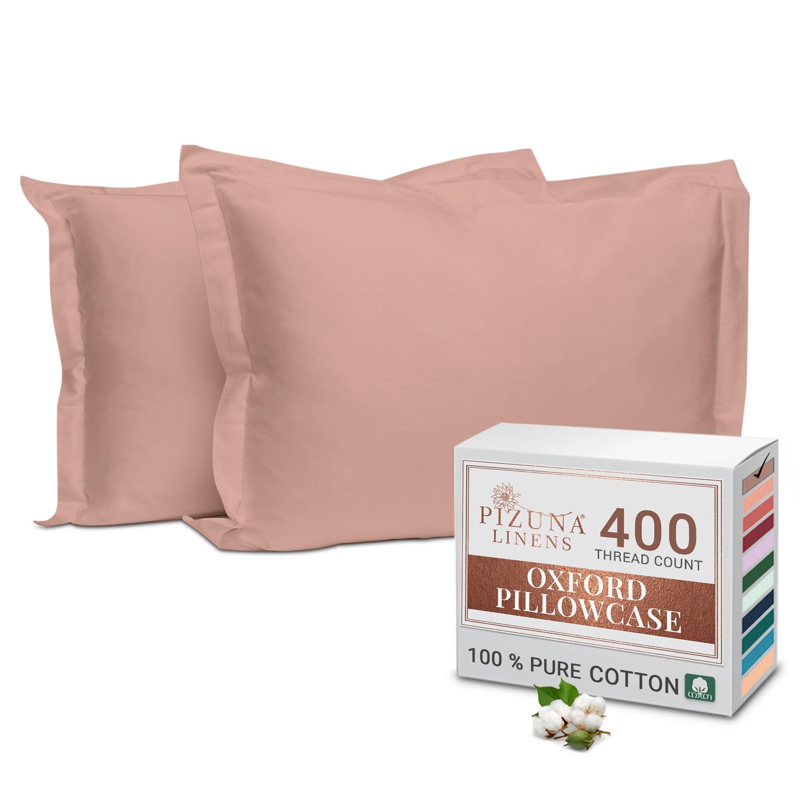 Pizuna 100% Cotton Standard Pillowcases 2 Pack White 50x75cm, 400 Thread Count Long Staple Combed Cotton Soft Pillow Cover, Sateen Weave Oxford Pillow Cases (Cooling Pillowcase 2PC) — view 57