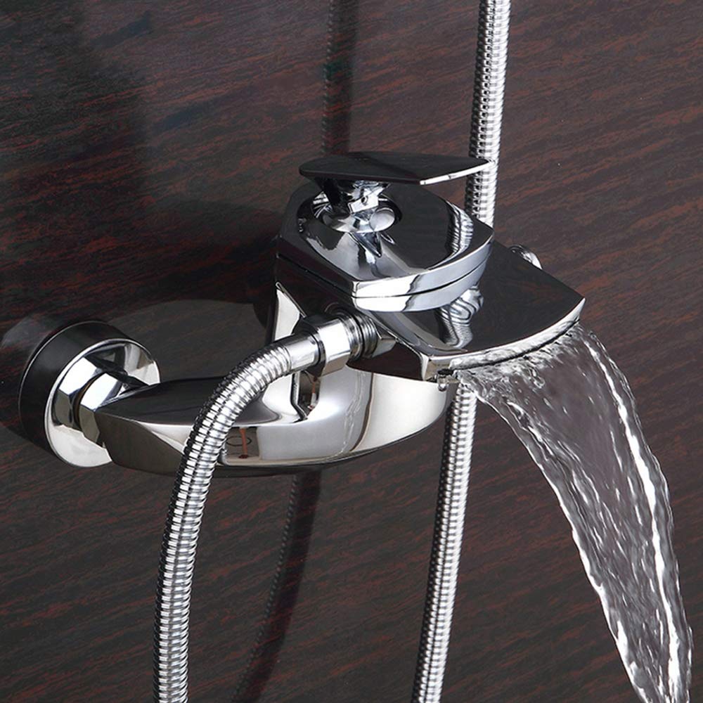 Grifo Mezclador baño con Cascada, Grifo bañera latón Macizo, Cuadrado, montado Pared, ABS, Ducha Mano, Monomando, Grifo Mezclador bañera con Doble Control, contemporáneo
