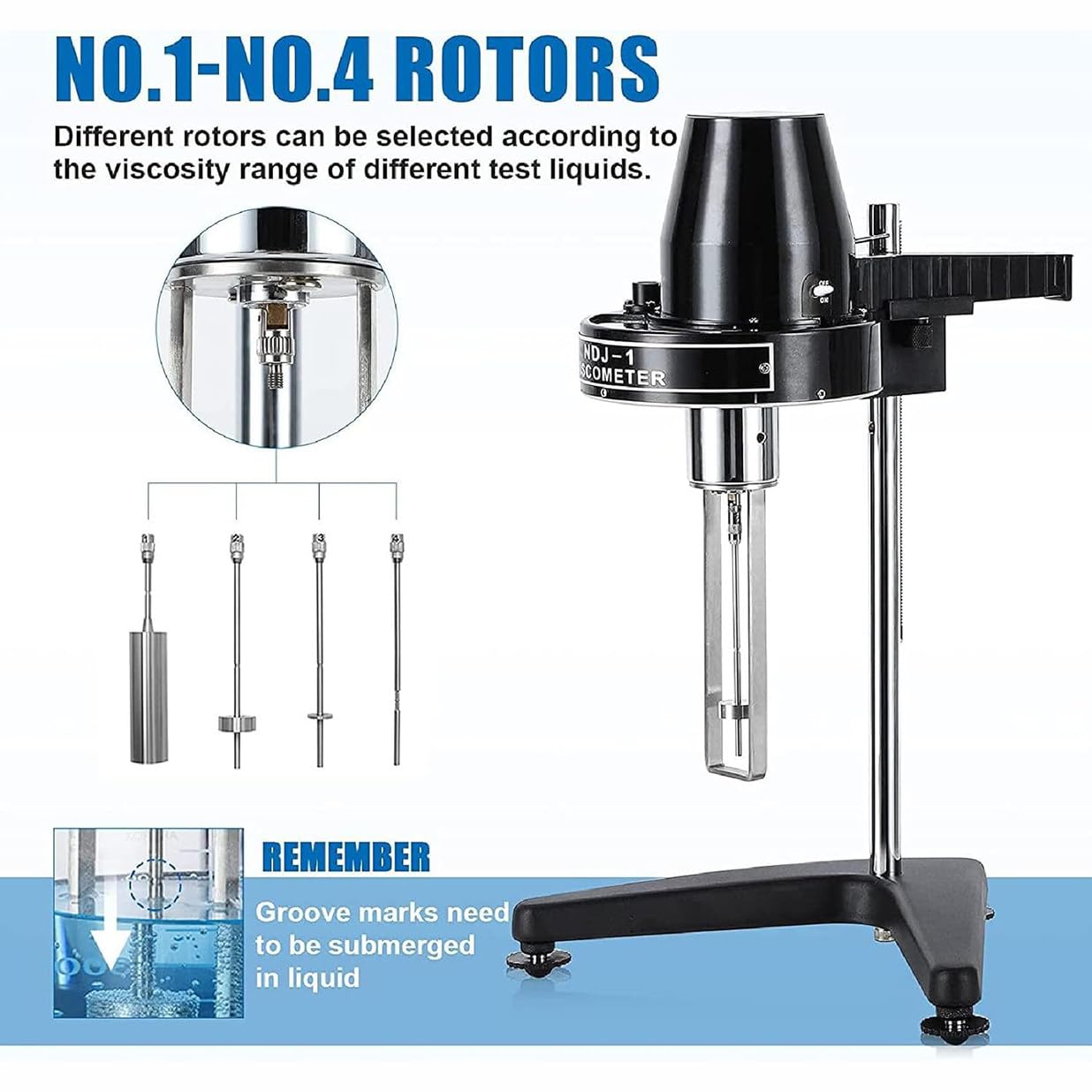 Viscosímetro rotativo digital, 4 rotores, 10-100.000 mPa·s, ±5% de precisión, pruebas rotacionales de laboratorio para líquidos newtonianos, instrumento científico para medición de viscosidad