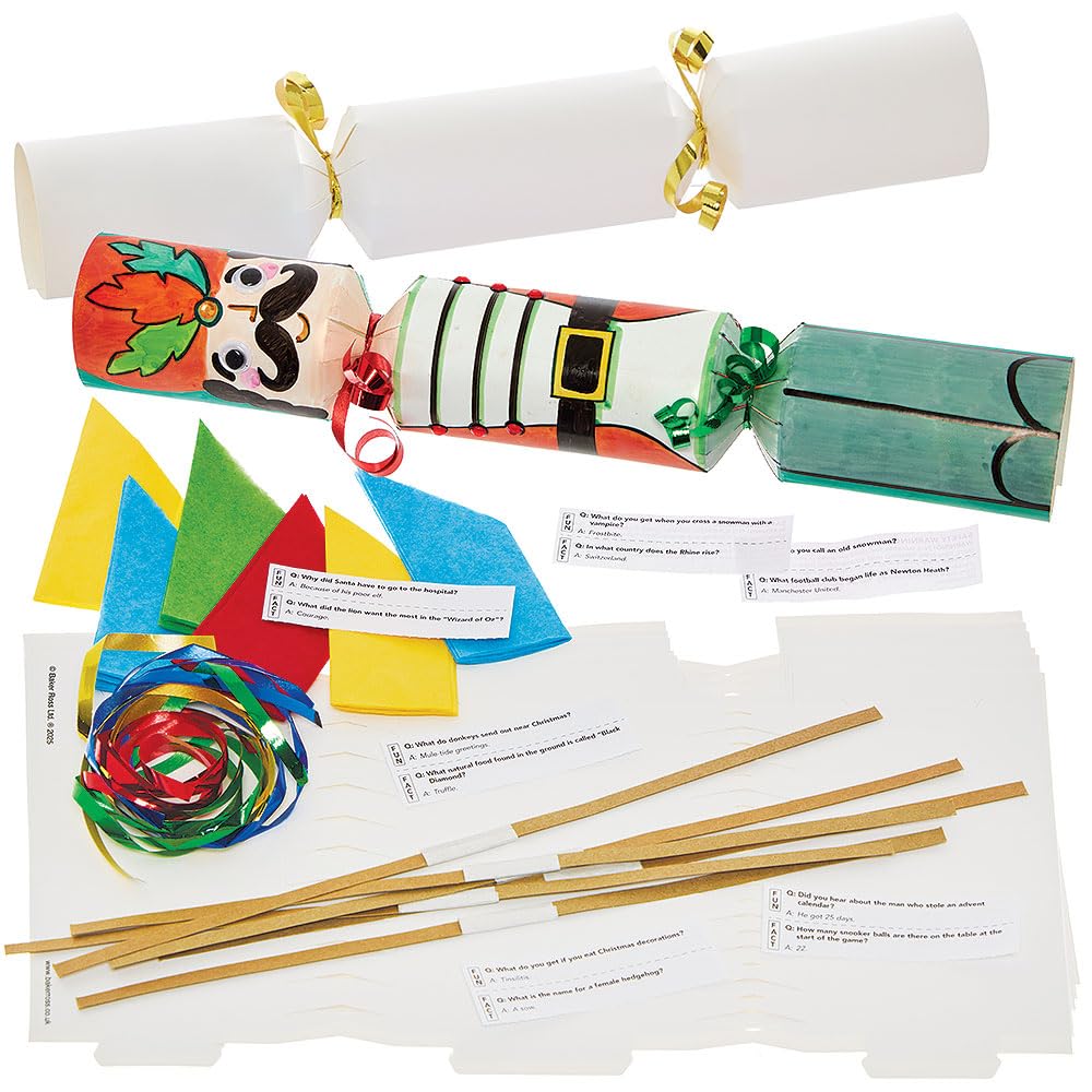 Baker Ross FN650 Make Your Own Christmas Cracker Kits – Pack of 8, Christmas Craft Sets for Children to Create Personalised Christmas Crackers
