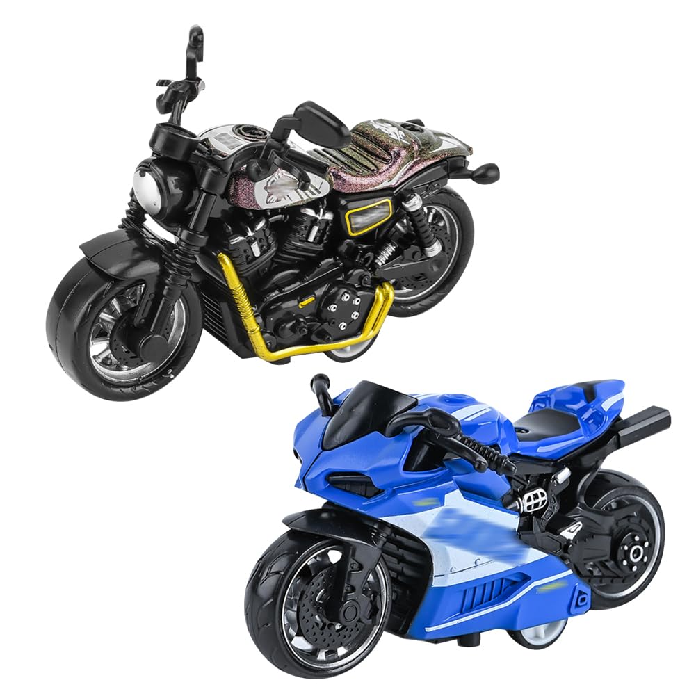 2 Motos Miniatures En Alliage - Jouets Rétractables Pour Enfants - Modèles Cool Décoration Cadeau