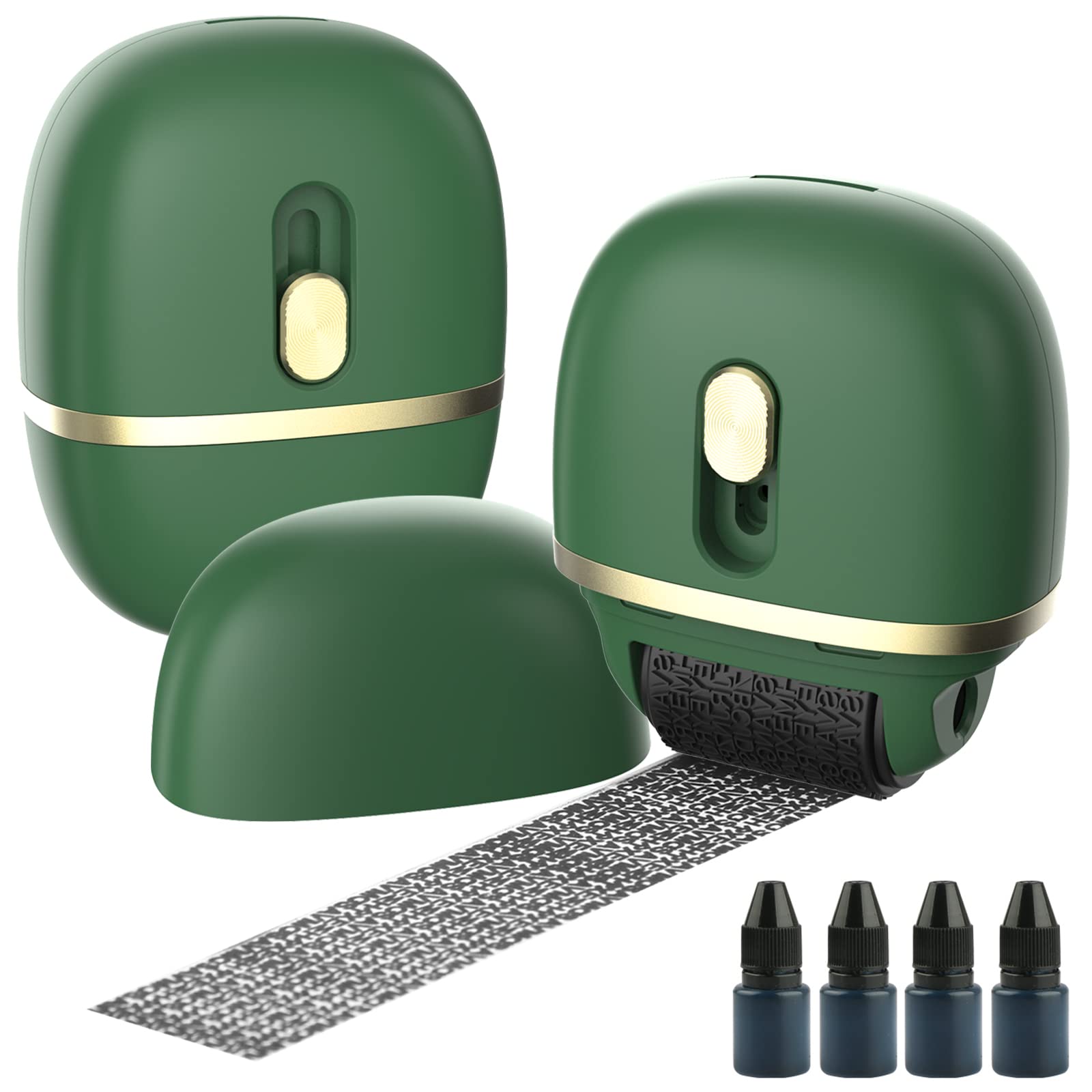 Lomil Identity Protection Roller Stamps 2 Pack - Confidential Roller Stamp with 4 Refills - Wide Identity Theft Protection Stamp for ID Blockout, Privacy & Security(Green)
