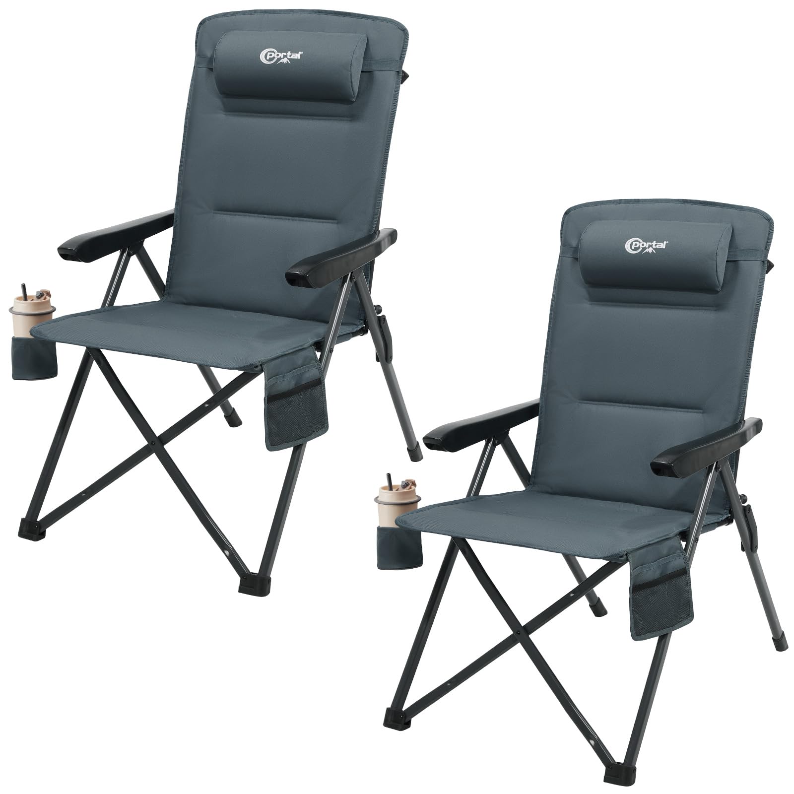 Portal Campingstuhl Faltbar Rückenverstellbar in 3 Positionen Klappstuhl 160 KG Belastbar Hohe Lehne Camping Anglerstuhl Gartenstuhl Liegestuhl Alu für Garten Balkon Picknick