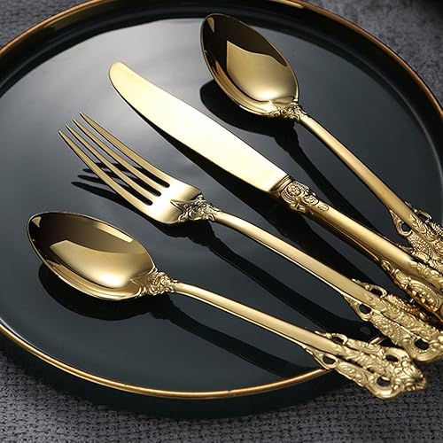 Miniatura 2 de Golden Michelangelo - Juego de cubiertos para 6 personas, juego de cubiertos de lujo de 24 piezas, acero inoxidable 1810, vintage, para boda, hogar,