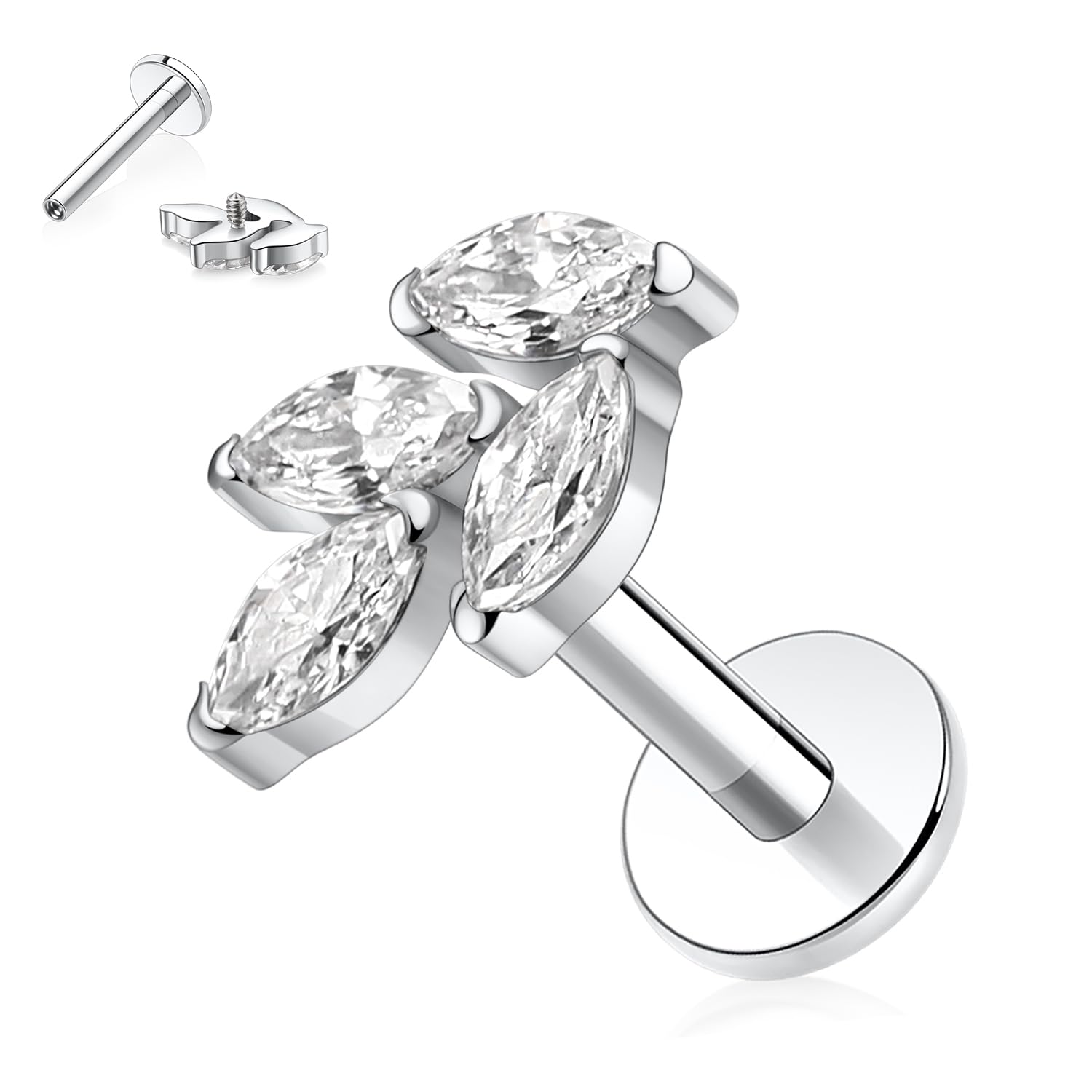 hengkaixuan 16G Titanium Labret Studs - Internally Threaded Flatback - Unisex - Silver - Piercing Jewellery — view 26