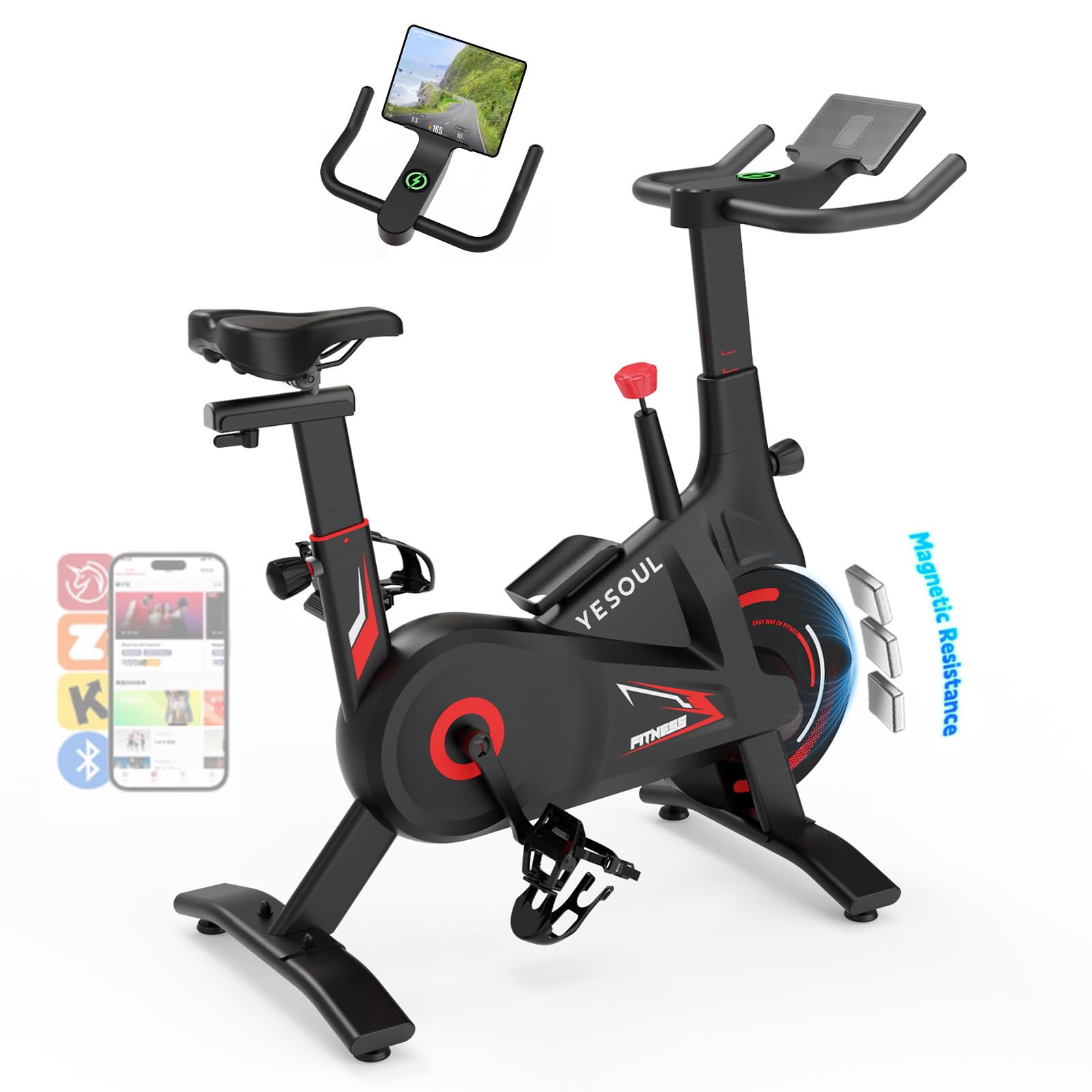 YESOUL Exercise Bike with Exclusive Smart App, Adjustable Magnetic Resistance & 300lbs Capacity, Indoor Stationary Cycling Bike with Stable Triangle Frame, Scenic Rides & Live Classes for Home Workouts