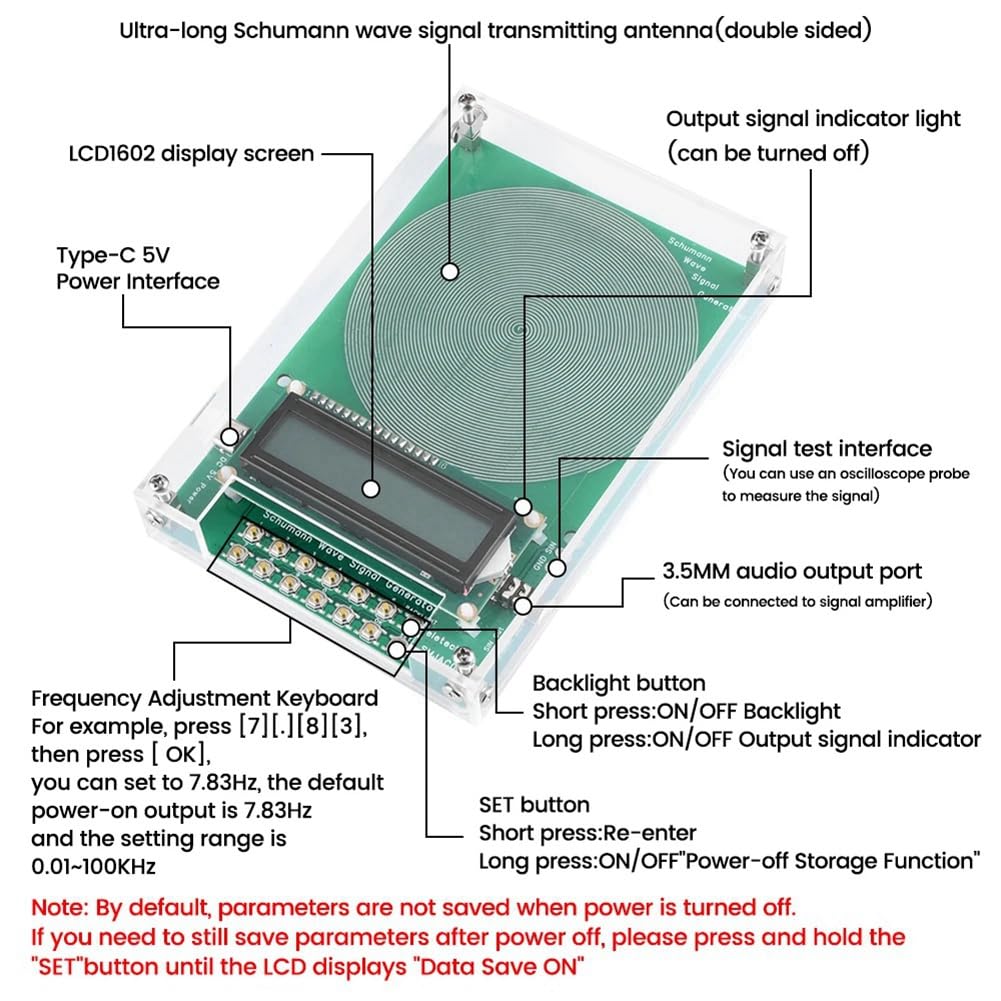 Générateur de Résonance D'Ondes 7,83 Hz Résonateur Audio à Impulsions Ultra-Basse Fréquence Type-C 0,01 Hz-100000 Hz B Réglable