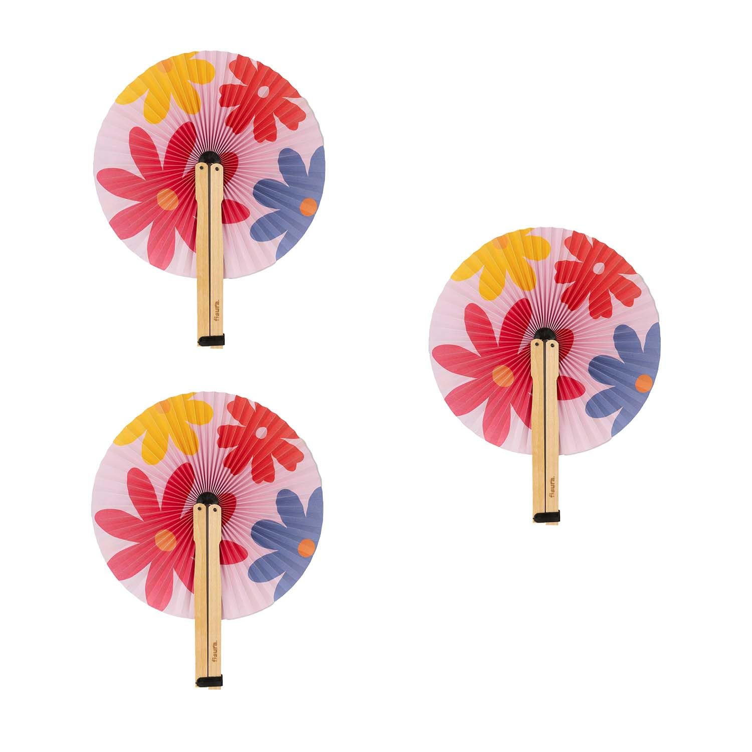 Fisura Unisex Flowers, 3 Units – Folding Fan. Paper Foldable Fan. Pai Pai Fan With Message. Wedding Fan For Guests. Gift For Parties Or Ceremonies. 5.90 Inch X 0.78 Inch (3 Units, Flowers)