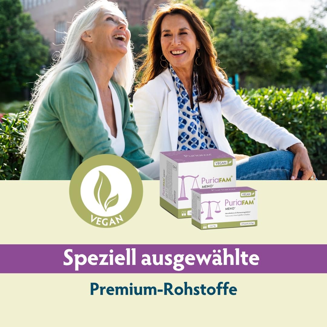 PURIAFAM Meno - 180 Wechseljahre Tabletten pflanzlich - Yamswurzel Mönchspfeffer, Johanniskraut, Rotklee - Menopause Tabletten