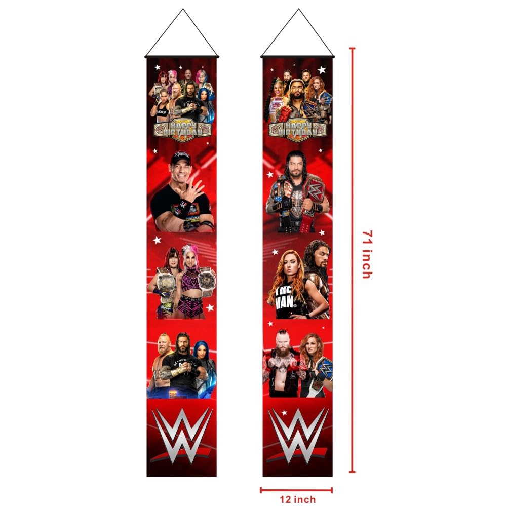 Image of 2Pcs Wresting Birthday Porch Sign Door Hanging Banner Party Supplies for Wresting Themed Door Decorations